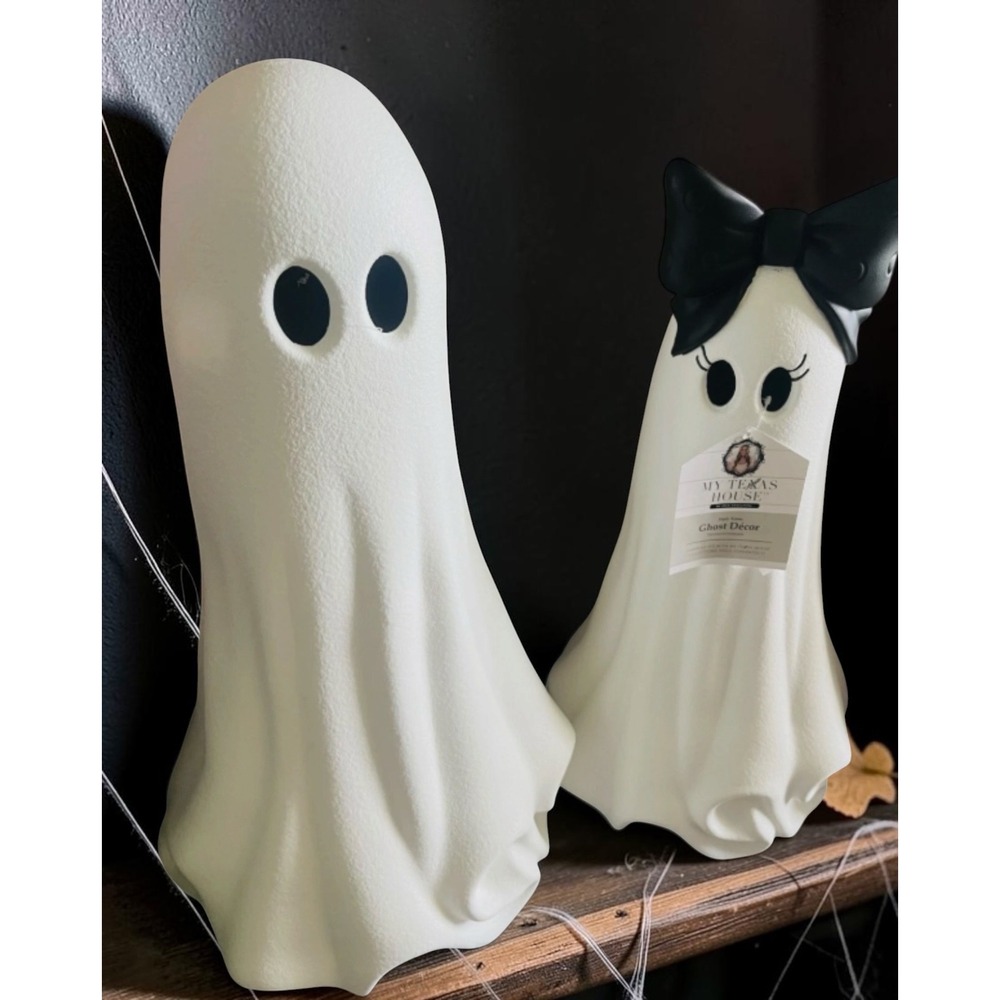 My Texas House Halloween Ghost Decor Set White Resin Statues 22" and 20"